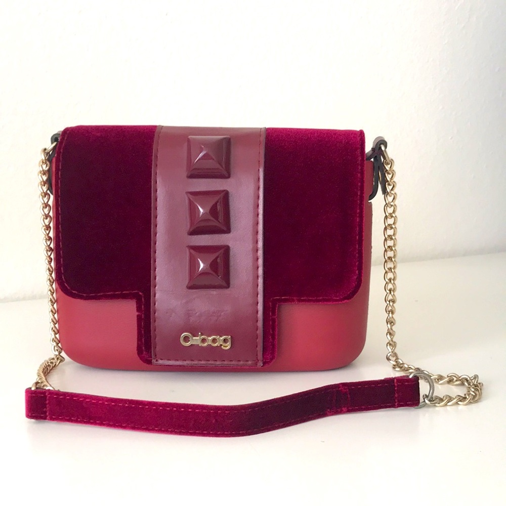 Obag O Bag Burgundy Red Purse Shoulder Bag Velvet Rubber Made in Italy